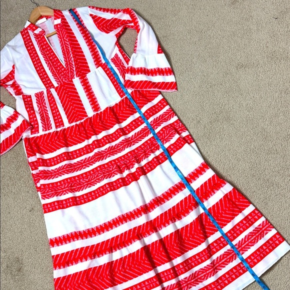 Silk And Salt Dress Aztec Print Boho Red White Midi Length Oversized Easy Fit - Picture 11 of 16